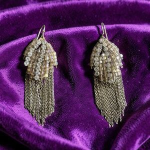 J. Crew Gold Beaded Rhinestone Tassel Earrings